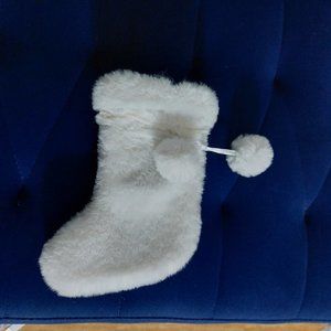Pom Pom Faux Fur White and Hanging Stocking Ornament or Decoration Super Cute